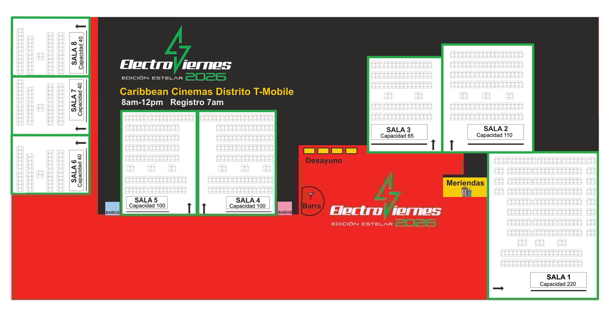 Plano de salones Caribbean Cinemas - Distrito T Mobile